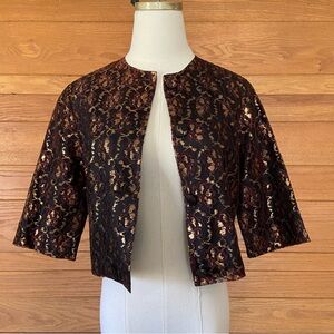 Vintage 1960s black and gold metallic lace button front jacket